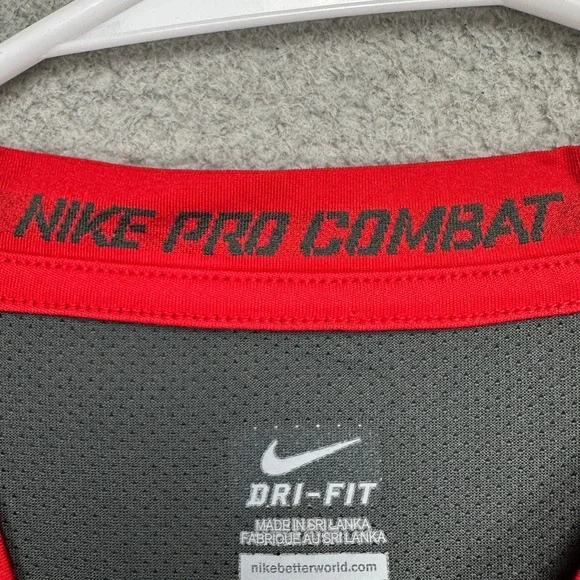 Nike Pro Combat Adult Mens Baseball T-Shirt XL Dri-Fit Red Grey Performance Tee
